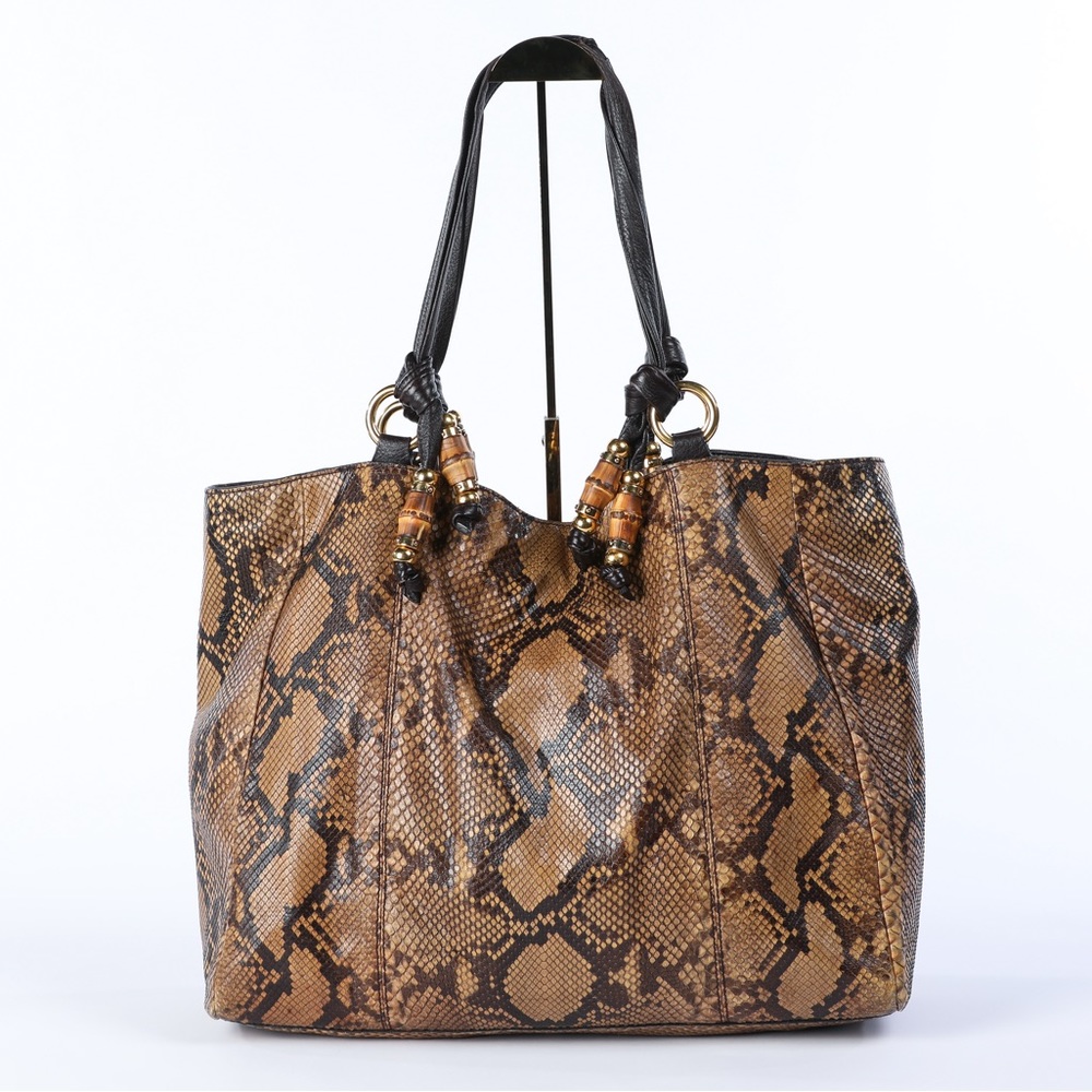 Gucci Genuine Python Extra Large Tote With Bamboo… - image 1